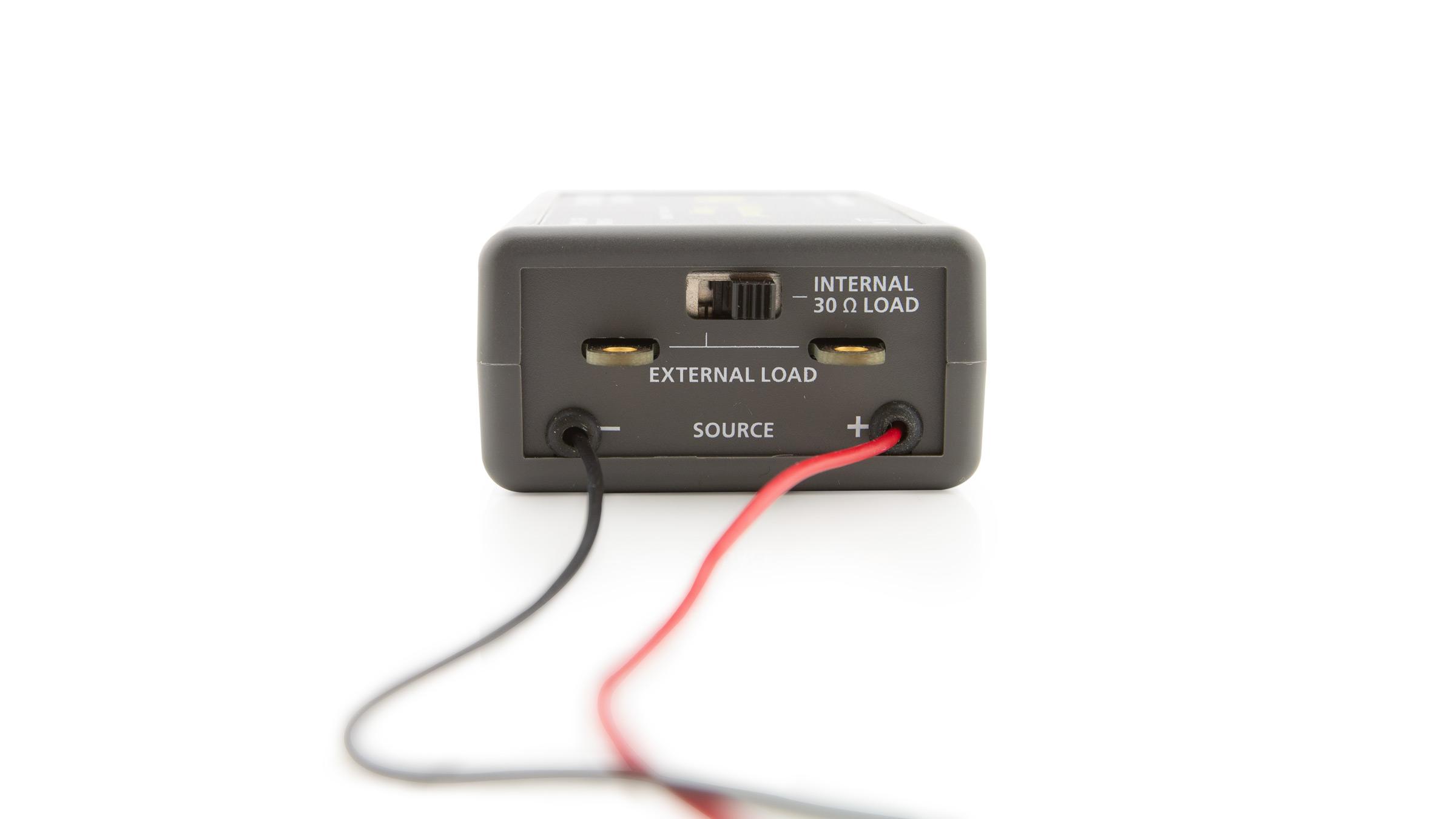 Go Direct Energy includes a fixed load of 30 Ω. For more advanced experiments, electrical contacts are built into the sensor to connect to an external load.