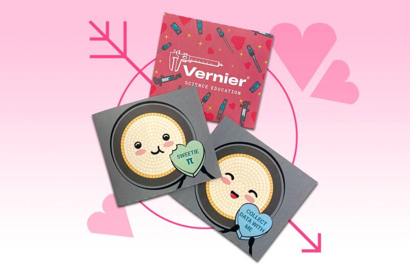 Vernier Mo Valentines collage showing three Valentines cards and heart graphics