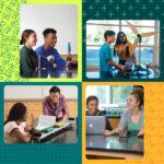 Photo illustration of four sets of students engaged in STEM education