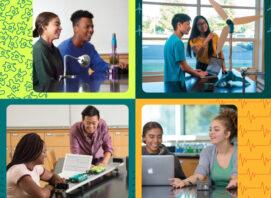 Photo illustration of four sets of students engaged in STEM education