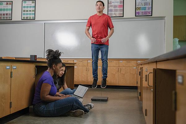Students use the Go Direct Force Plate to investigate the force of their jump