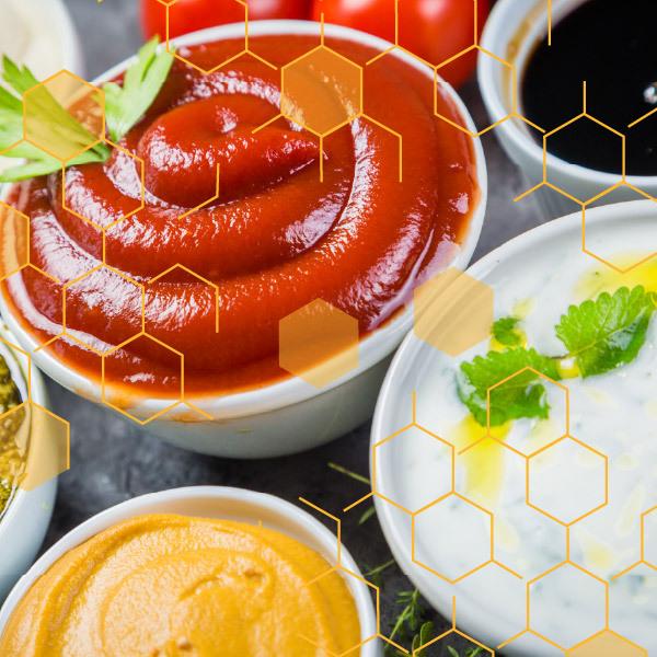 A variety of sauces in small bowls
