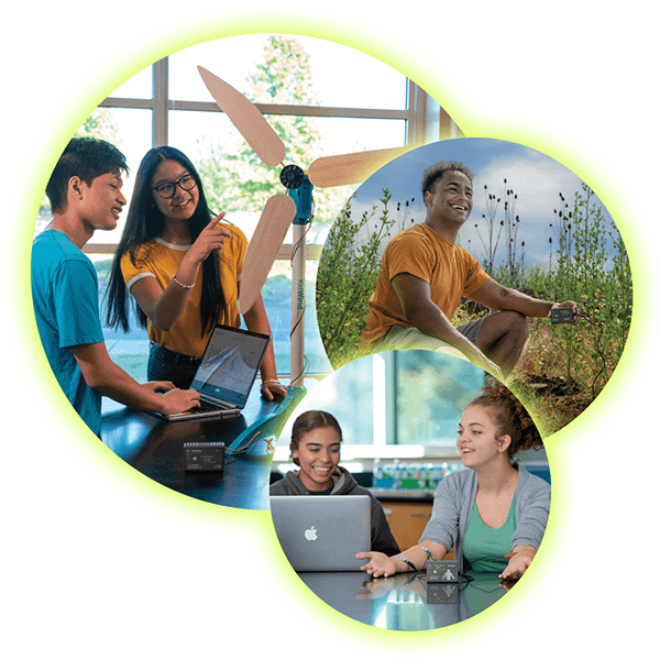 photo collage showing three areas of CTE focus: healthcare and human services, agriculture, and energy and natural resources