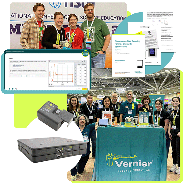 illustration of Vernier staff, NSTA attendees, and resources