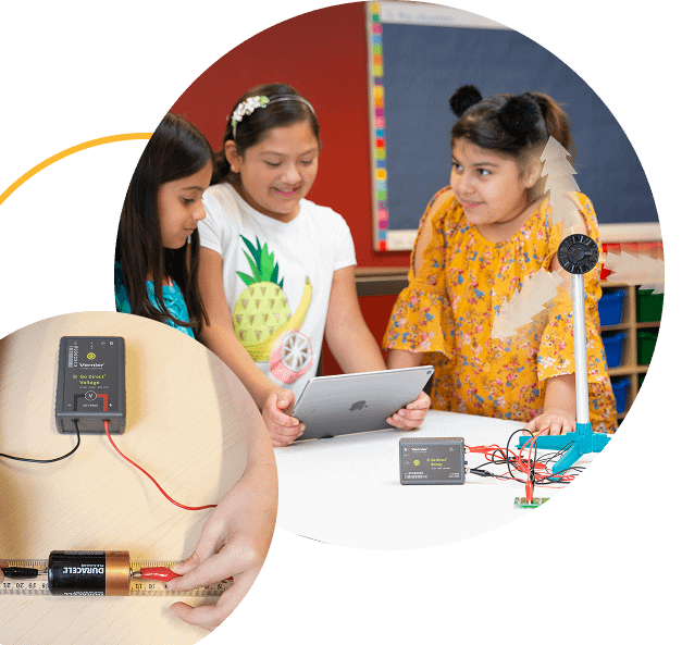 Students investigate wind energy with an energy sensor and a small wind turbine.