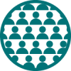 A circle filled with many figures representing students